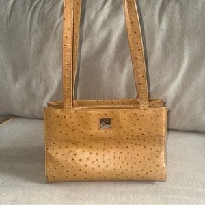 VTG Dooney &  Bourke Caramel Ostrich  Leather satchel handbag RARE
